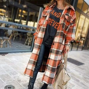 Casual plaid button up long sleeve shacket